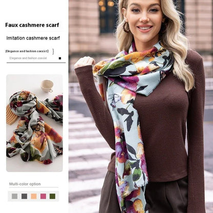 Artificial Cashmere Scarf Female Plant Print Fashion Commuter